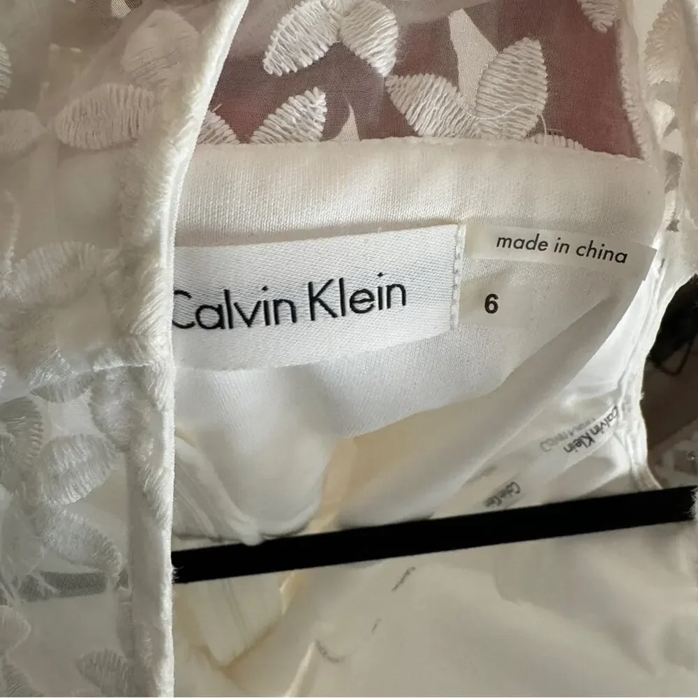 Calvin Klein White Floral Lace Embroidered Fit & Flare Dress White Size 6